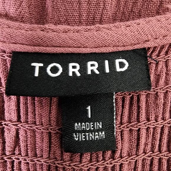 Torrid Womens Babydoll Crinkle Gauze Smocked Top Plus Size 1X Pink Long Sleeve - Picture 8 of 10